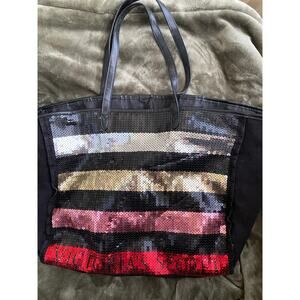 Victoria's Secret | Sequin Striped Tote | Nylon | Large Weekender Tote Bag
